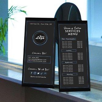 Simple Chic Modern Blue Black Salon Menu Add Logo