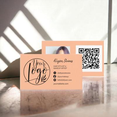 Simple chic peach hair makeup photo logo qr code