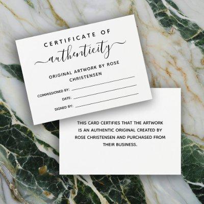 Simple Chic Script Certificate of Authenticity