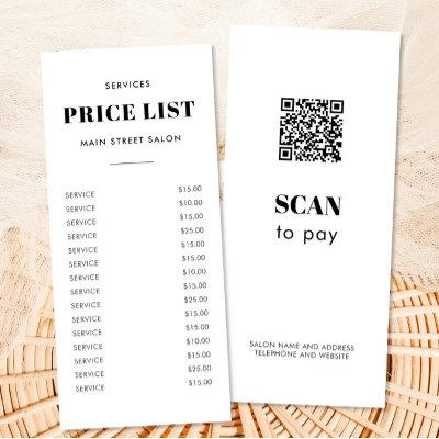 Simple Classic Hair Salon Photo Price List QR Code Rack Card