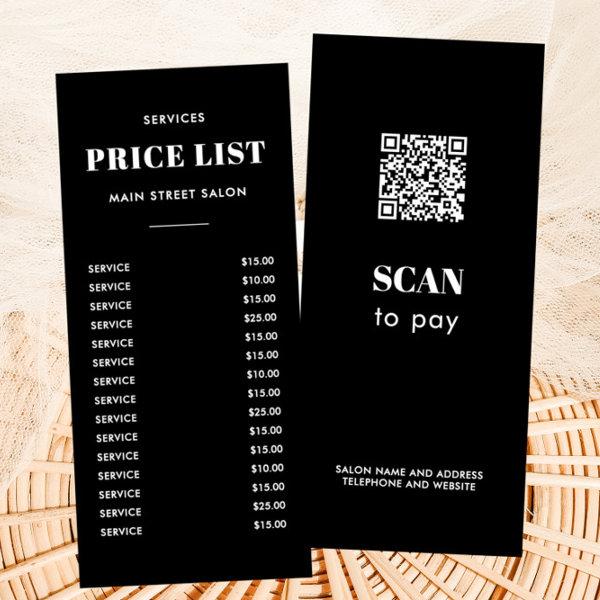 Simple Classic Hair Salon Photo Price List QR Code Rack Card