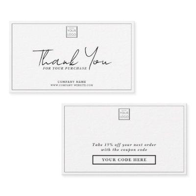 Simple Company Logo Promo Code Thank You Note Card