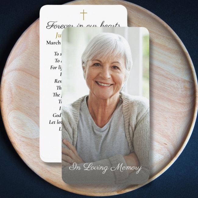 Simple Cross Photo Funeral Memorial Prayer Card