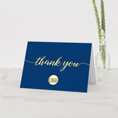 Simple Custom Blue Gold logo Business Foil Greeting Card