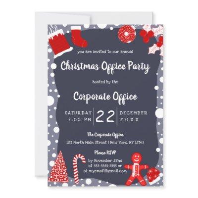 Simple Cute Festive Illustrations Office Christmas Invitation
