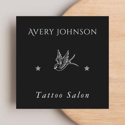 Simple Drawn Bird & Stars Tattoo Artist Salon Dark Square