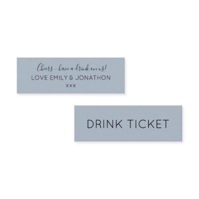 Simple Dusty Blue Wedding Reception Drinks Ticket