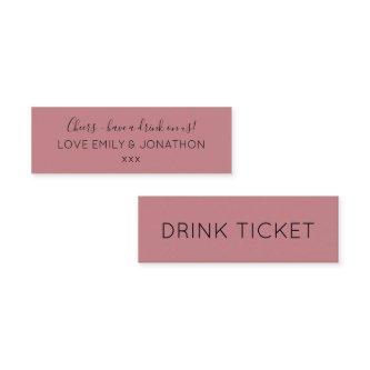 Simple Dusty Rose Wedding Reception Drinks Ticket
