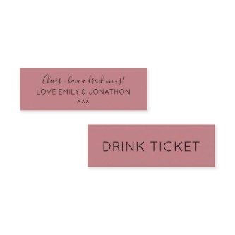 Simple Dusty Rose Wedding Reception Drinks Ticket