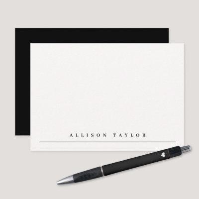 Simple Elegant Black Custom Name Note Card