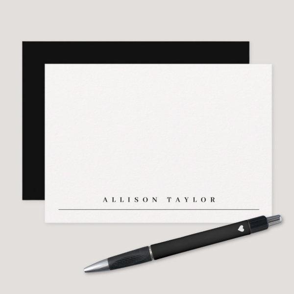 Simple Elegant Black Custom Name Note Card