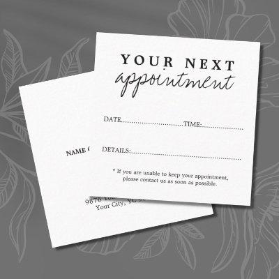 Simple Elegant Black White Beauty Salon Appointment Card