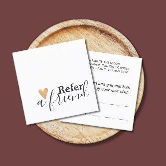 Simple Elegant Black White Gold Heart Referral Card