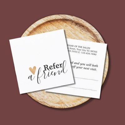 Simple Elegant Black White Gold Heart Referral Card