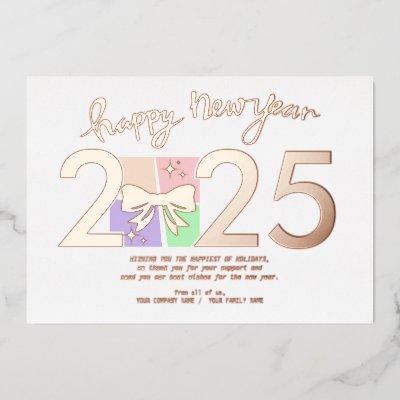 Simple Elegant Christmas New Year Gift Box Bow Foil Holiday Card