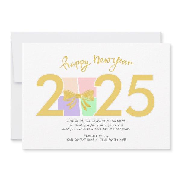 Simple Elegant Christmas New Year Gift Box Bow Holiday Card