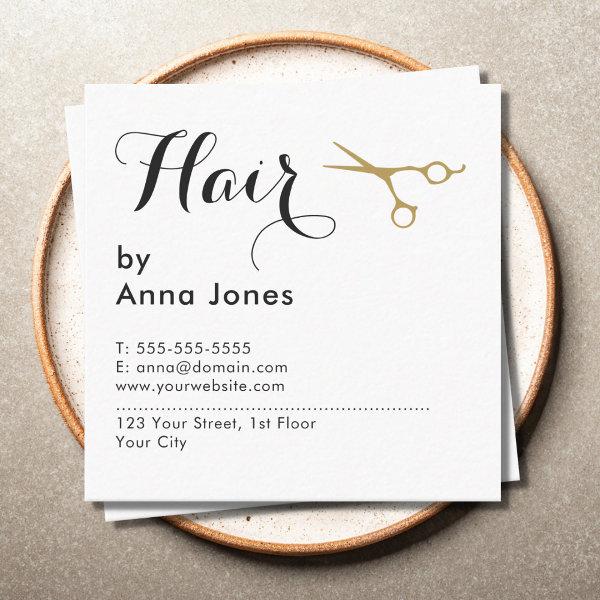 Simple Elegant Clean Gold Scissors Hairdresser Square