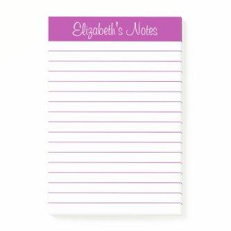 Simple Elegant Dark Pink Lined Personalized Post-it Notes