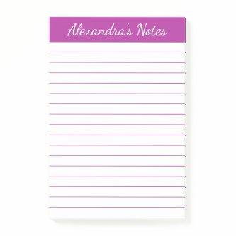 Simple Elegant Dark Pink Lined Personalized Post-it Notes