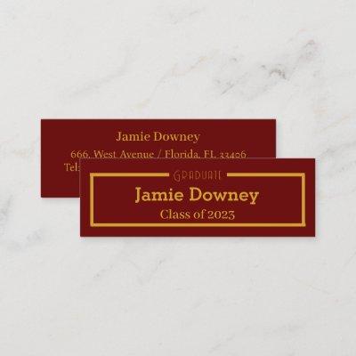 Simple & Elegant Graduate Gold & Black Name Card