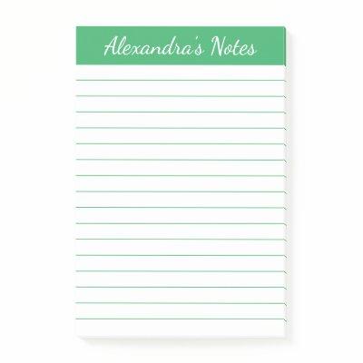 Simple Elegant Green Lined Personalized Post-it Notes