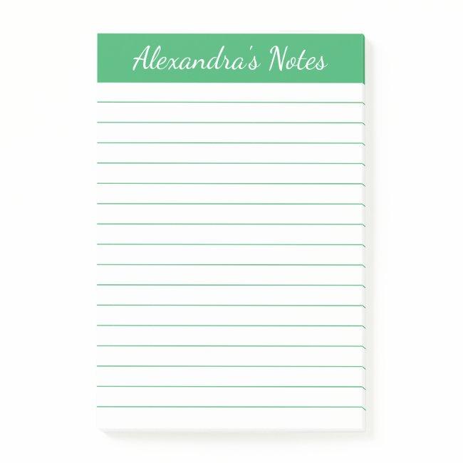 Simple Elegant Green Lined Personalized Post-it Notes