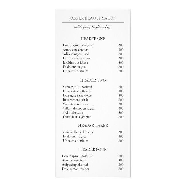Simple Elegant Minimal Price List Modern Rack Card