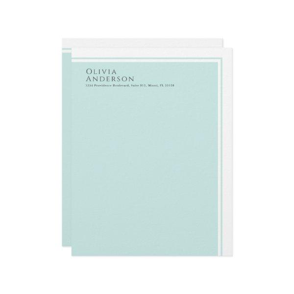 Simple Elegant Minimalist Aqua Color Block Letterhead