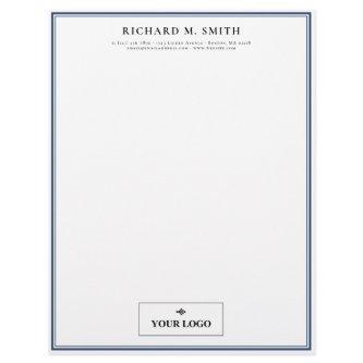 Simple Elegant Minimalist Blue White With Logo Letterhead