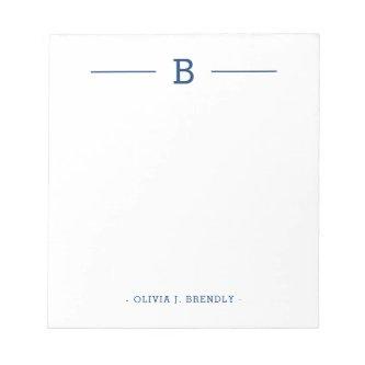 Simple Elegant Monogram Navy White Notepad