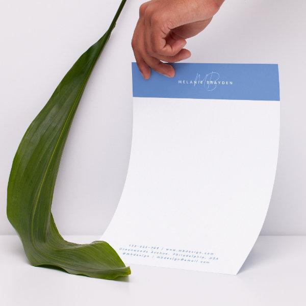 Simple Elegant Pastel Blue Minimalist Two Monogram Letterhead