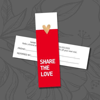 Simple Elegant Red White Gold Heart Referral Card