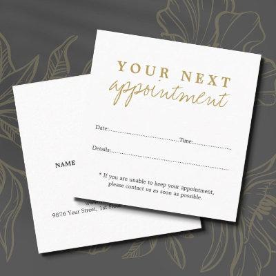 Simple Elegant White Gold Beauty Appointment Card