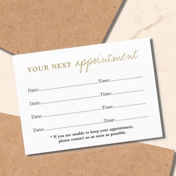 Simple Elegant White Gold Beauty Appointment Card