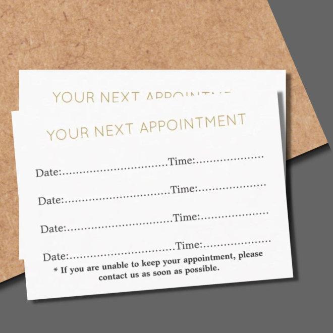 Simple Elegant White Gold Beauty Salon Appointment Card