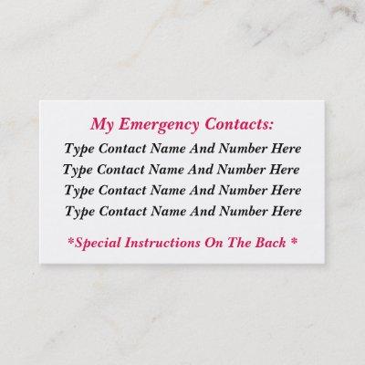 Simple Emergency Contact Card