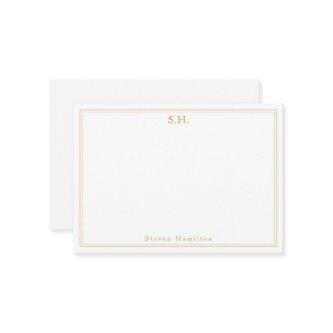 Simple Faux Gold 2 Monogram Name Minimal Border Note Card