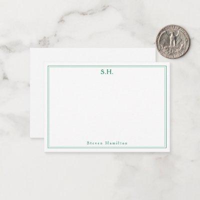 Simple Forest Green 2 Monogram Name Minimal Border Note Card