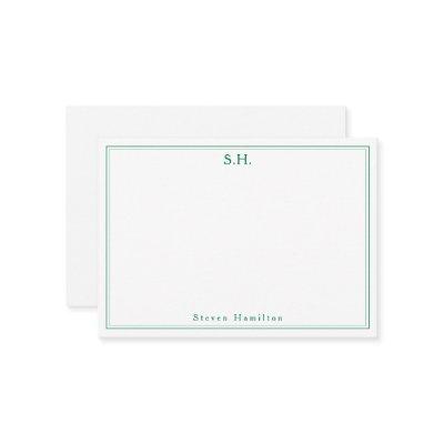 Simple Forest Green 2 Monogram Name Minimal Border Note Card