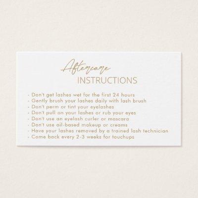 Simple Gold Elegant Modern Lashes Aftercare Card