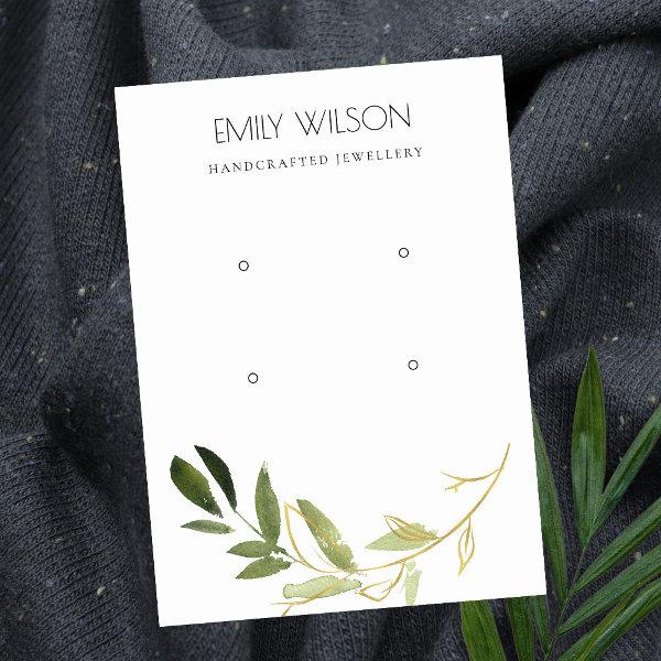SIMPLE GOLD GREEN FOLIAGE TWO EARRING DISPLAY LOGO