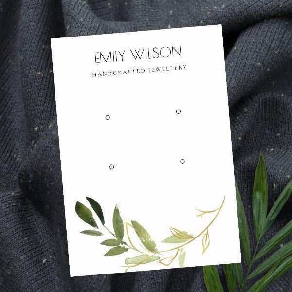 SIMPLE GOLD GREEN FOLIAGE TWO EARRING DISPLAY LOGO