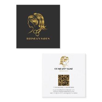 Simple Gold Hair Salon Logo Dark Gray Background Square