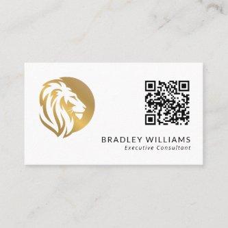 Simple Gold Lion Logo with QR Code