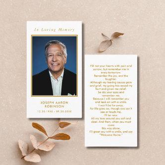 Simple Gold Script Photo Funeral Prayer Card