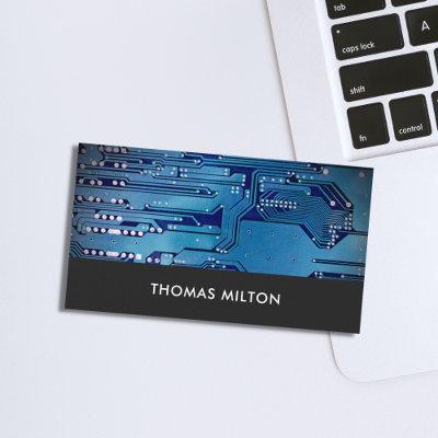 Simple Grey Blue Circuit Board Computer