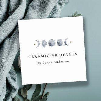 Simple Grey Lunar Celestial Moon Phase Watercolor Square