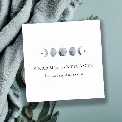 Simple Grey Lunar Celestial Moon Phase Watercolor Square