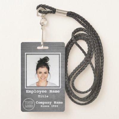 Simple Grey Wood Add Photo Add Logo Employee Id Badge