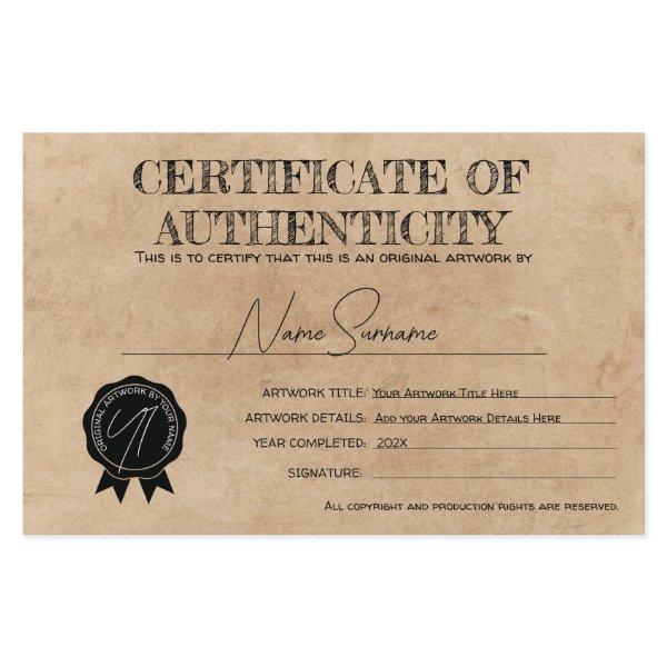 Simple Hand Made Certificate of Authenticity